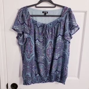 Apt. 9 Paisley Print Women's Blouse Top with Bow and Shirring